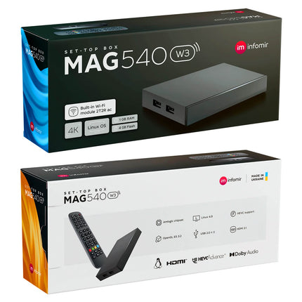 MAG 540w3 originaal Infomir &amp; hb-digital 4K digiboks multimeediapleier interneti-TV vastuvõtja UHD 60FPS 2160p@60 FPS HDMI 2.1 4K ja HEVC tugi USB3.0 ARM Cortex-A35 + HDMI kaabel