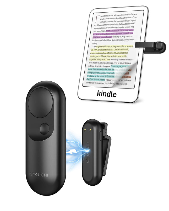 Stouchi kaugjuhtimispuldi leheküljepööraja Kindle'i, Tolino, Paperwhite'i, Colorsofti, Oasis'i ja Scribe'i e-lugeri lisatarvikutele, magnetilise klõpsuga leheküljepööraja Kindle'i, iPadi ja tahvelarvuti jaoks - must