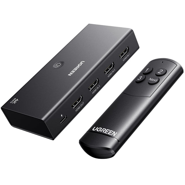 UGREEN HDMI-lüliti 3 sisse 1 väljund 4K@60Hz, HDMI-jaotur puldiga, toetab HDR10+ CEC HDCP2.2, ühildub lülitiga PS5/4/3 Xbox Blu-ray-mängijaga