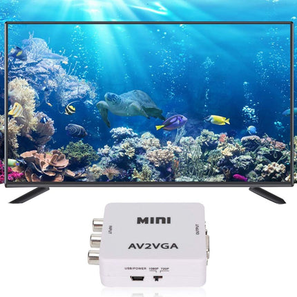 Mavis Laven Mini arvutiadapter VGA–AV RCA HDMI 480P komposiit AV–VGA teler digiboksi heli-teleri videomuundur arvutis (valge)