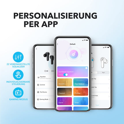 Soundcore by Anker P20i juhtmevabad Bluetooth-kõrvaklapid, 10 mm draiverid, Bluetooth 5.3, kohandatav ekvalaiser, 30-tunnine mänguaeg, IPX5 veekindlus, 2 tehisintellektiga mikrofoni, eraldi kasutatavad (mustad)