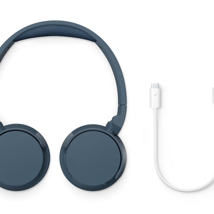 PHILIPS TAH4209BL kerged kõrvapealsed juhtmevabad Bluetooth-kõrvaklapid passiivse müraisolatsiooniga – 55 tundi mänguaega, selged kõned, dünaamiline bass, 2 tundi USB-C laadimist – sinised