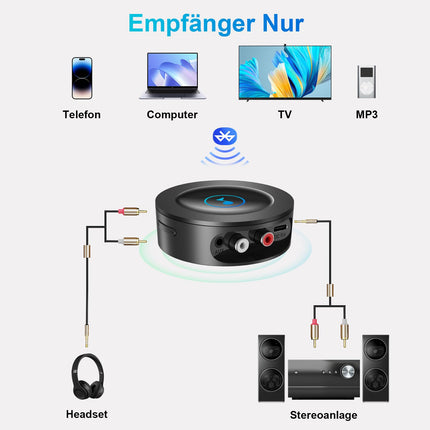 Bluetooth 5.2 receiver for stereo system, AUX Bluetooth adapter jack 3.5, lossless-level HiFi receiver for speakers, amplifier with RCA cinch, long range, HD audio, low latency