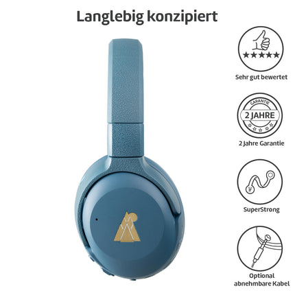 POGS juhtmevabad Bluetooth-kõrvaklapid mürasummutusega | The Turtle | Kokkupandavad vastupidavad kõrvaklapid | 85 dB helitugevuse piirang, mikrofon | Juhtmevaba muusika jagamine (sinine)