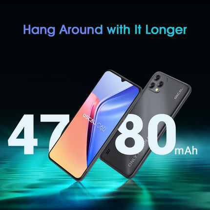 OSCAL C60 Android 11 4G nutitelefon, lukustamata, Helio A22 neljatuumaline, 4 GB muutmälu + 32 GB ROM, 6,53-tolline HD+ ekraan, kahe SIM-kaardiga mobiiltelefon, 13 MP + 5 MP topeltkaamera, 4780 mAh aku, GPS, WiFi, näotuvastus, sinine