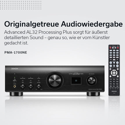 Denon PMA-1700NE HiFi võimendi, 2x140W, sisseehitatud fono-eelvõimendi, kõrgresolutsiooniga sertifitseeritud, täiustatud ülikõrge voolutugevusega ühe-push-pull vooluring, täiustatud AL32 protsessor Plus, must