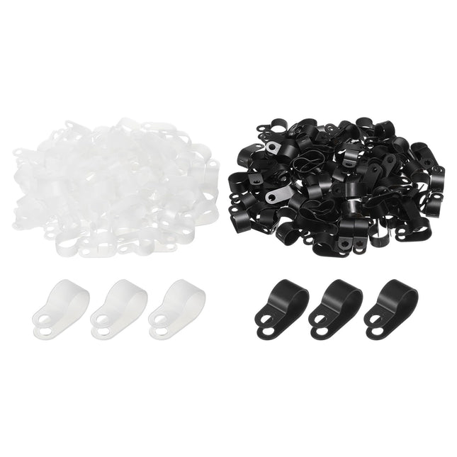 QUARKZMAN R-Type Cable Clip Wire Clamp, 13.2 mm 0.52 inch Nylon Screw Fastening Cable Tie Clips with Screws White Black for Cable Management Pack of 200