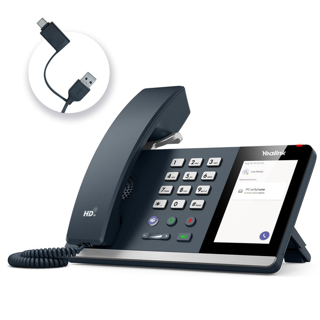 Yealink MP45 USB Teams telefon, juhtmega lauatelefon tööks, sertifitseeritud Microsoft Teamsi ja Skype'i ärisüsteemi poolt, arvutiga USB-A/C kaudu töötav