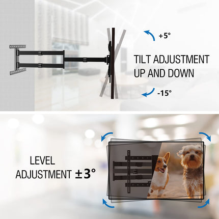 Teleri seinakinnitus, pöörlev, 1200 mm ekstra pika liigendvarrega, seinakinnitus 37–75-tollistele LCD/LED/OLED-teleritele, kallutatav, pööratav ja pööratav, MAX VESA 600x400 mm, kuni 45 kg