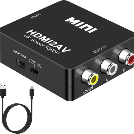 DigitConvert HDMI-RCA adapter, HDMI-AV muundur, 1080P Mini RCA komposiit CVBS audio-video muundur, toetab PAL/NTSC-d, ühildub arvuti/sülearvuti/Xboxi/teleri/Roku/Fire Stickiga