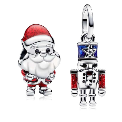MSPOVOF Santa Claus &amp; Nutcracker Charms S925 Sterling Silver Charms Bead for Bracelets and Necklaces for Christmas Birthday Women Jewelry Gift