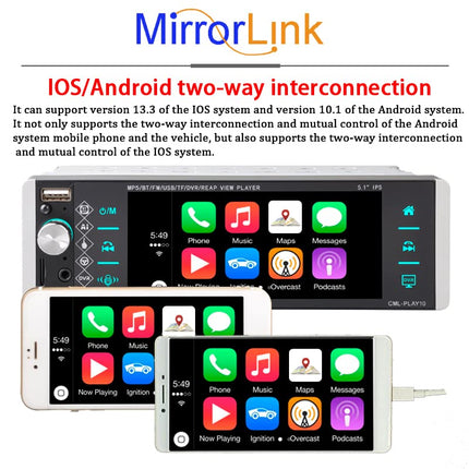 5.1 inch Single Din Car Radio with IPS Touch Screen, Support Bluetooth, FM Mirror Link, Support Smart Voice/4USB/RDS/Remote Control
