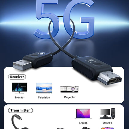 Lemorele USB C juhtmevaba HDMI saatja ja vastuvõtja, 50M 5G USB-C HDMI juhtmevaba USBC MacBooki/sülearvuti/iPhone 15/kaamera monitori, projektori, teleri jaoks