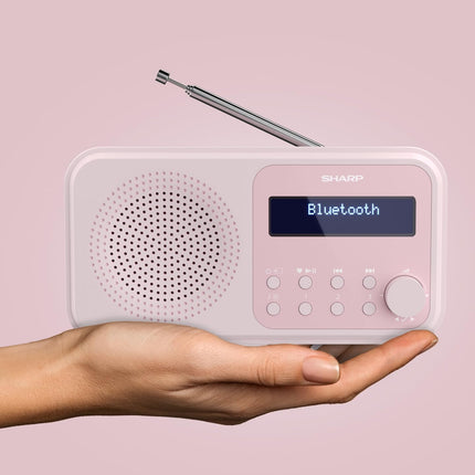 SHARP DR-P420 kaasaskantav digitaalraadio (DAB/DAB+/FM koos RDS, USB, Bluetooth 5.0, 3,5 mm pesaga äratuskella funktsioonidega), roosa