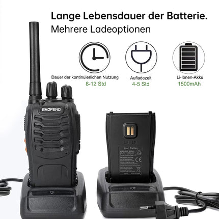 Baofeng Walkie Talkie PMR446 kahesuunaline raadiosaatja, professionaalne 16 kanaliga intercom, 2-osaline laetav saatja-vastuvõtja komplekt kõrvaklappide ja LED-valgusega