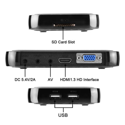 VBESTLIFE Full HD meediapleier, 16 keelega 1080P meediapleier, toetab USB MMC RMVB MP3 AVI MKV, 110–240 V (EL)