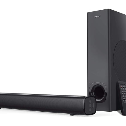 CREATIVE Stage 2.1 kanaliga heliriba subwooferiga teleri, arvuti ja ülilaiekraanide jaoks, Bluetooth/optiline sisend/TV ARC/AUX sisend, kaugjuhtimispult ja seinakinnituskomplekt, must