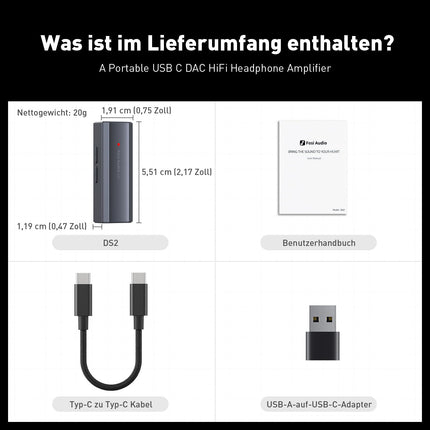 Fosi Audio DS2 USB-C-AUX kõrvaklapivõimendi DAC-dongle 3,5 mm pistikuga heliadapter kaasaskantav võimendi kahe väljundiga DSD256 4,4 mm tasakaalustatud kõrgresolutsiooniga CS43131 kiip iPhone'ile, iPadile