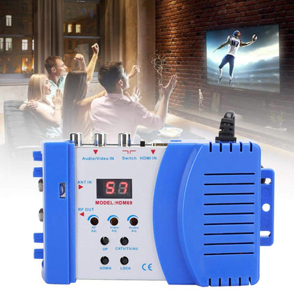 Professionaalne HDM69 digitaalmodulaator RF HDMI modulaator AV RF muundur PAL NTSC standardmodulaator VHF UHF töösagedus satelliitvastuvõtjale (EL pistik 100-240V)