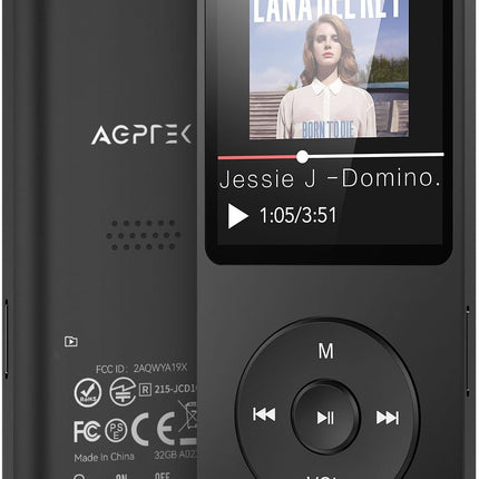 AGPTEK MP3-mängija 32GB Bluetooth 5.3 kadudeta HiFi 70H pika akueaga kaasaskantav kõlariga FM-raadio MP3 salvestus sport täiskasvanutele ja lastele (ilma kõrvaklappideta)