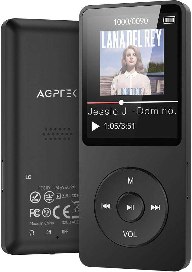 AGPTEK MP3-mängija 32GB Bluetooth 5.3 kadudeta HiFi 70H pika akueaga kaasaskantav kõlariga FM-raadio MP3 salvestus sport täiskasvanutele ja lastele (ilma kõrvaklappideta)