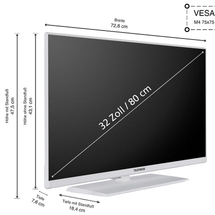 Telefunken XF32N750M-W 32-tolline Full HD LED-teler 80 cm ekraani diagonaali ja integreeritud kolmekordse tuuneriga, valge