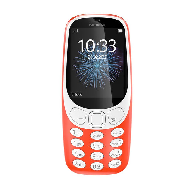 Nokia 3310 2G mobiiltelefon (2,4-tolline värviline ekraan, 2MP kaamera, Bluetooth, raadio, MP3-mängija, kahe SIM-kaardiga) soe punane