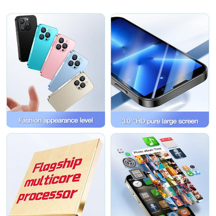 cofcvgs minitelefon, 3,0-tolline 3G nutitelefon, 2 GB muutmälu, 16 GB ROM, Android 9.0 nutitelefon lastele, näotuvastusega aku 900mAh telefon (kuldne)