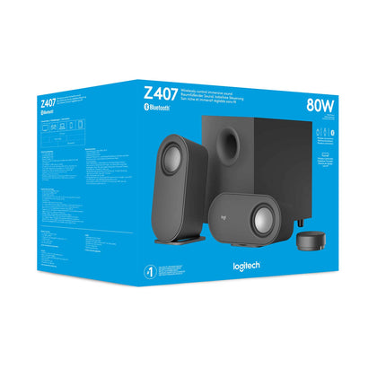 Logitech Z407 Bluetooth arvutikõlarid subwooferi ja juhtmevaba juhtimisega, ruumi täitva heliga, esmaklassiline heli mitme sisendiga, USB kõlarid - grafiithall