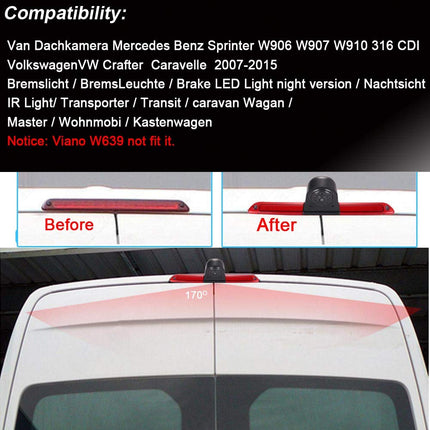 Waterproof parking camera brake light rear view camera integrated in 3rd brake light camera with 4.3" LCD monitor for van roof camera Mercedes Sprinter W906/Crafter Caravelle