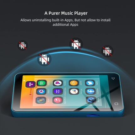 MP3-mängija Bluetoothi ​​ja WiFi-ga, 4-tolline puutetundliku ekraaniga MP4-mängija Spotifyga, Androidi voogedastusmuusikamängija Pandoraga, kaasaskantav HiFi-heli digitaalne audiopleier kõlariga, sinine