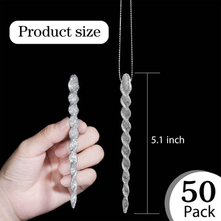 Boao 50 Pieces Plastic Icicles Twisted Plastic Icicles Christmas Ornaments Icicle Decoration Christmas Tree and Holiday Christmas Wedding Hanging (Silver, 5.12 inches)
