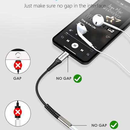 Mangotek iPhone'i kõrvaklappide adapter, läikiv ja punutud Lightning - 3,5 mm kõrvaklappide pesa adapter, audio dongle kõrvaklappide Aux-adapter Apple iPhone 12 Pro Max Mini 11 SE 7 8 Plus X XS XR jaoks
