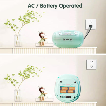 Compact Radio CD Player with Bluetooth, FM Radio, USB, AUX, Headphone Jack, CD-R/RW and MP3 CD Compatible, Portable Boombox (Green)