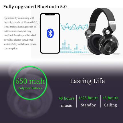 Bluedio juhtmevabad Bluetooth-kõrvaklapid, kokkupandavad kõrvaklapid Micro SD-kaardi pesaga, FM-raadio, toetab Amazon Web Services'i, mikrofon, juhtmega, telefonide/teleri/arvuti jaoks (valged)