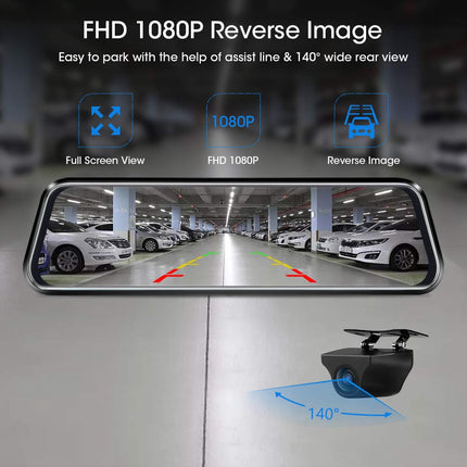 Jansite Mirror Dashcam with Rear View Camera 10'' Touch Screen FHD 1080P Car Camera Rear View Camera Mirror with 10 Meter Cable, Dashcam Mirror with 170° Wide Angle Night Vision Wide Angle G-Sensor