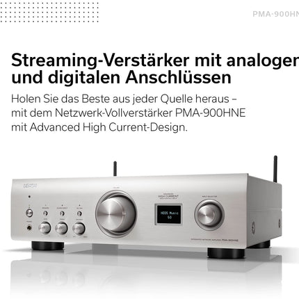 Denon PMA-900HNE HiFi võimendi, stereovõimendi sisseehitatud HEOS-iga, 2x85W, sisseehitatud fono eelvõimendi, kõrglahutusega sertifikaat, AirPlay 2, Bluetooth, must