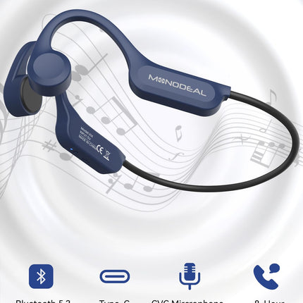 MONODEAL luujuhtivusega kõrvaklapid Bluetooth 5.3 avatud kõrvaklappidega, C-tüüpi laadimisport, IPX6 veekindlad luujuhtivusega kõrvaklapid sörkjooksuks, jalgrattasõiduks, fitnessiks