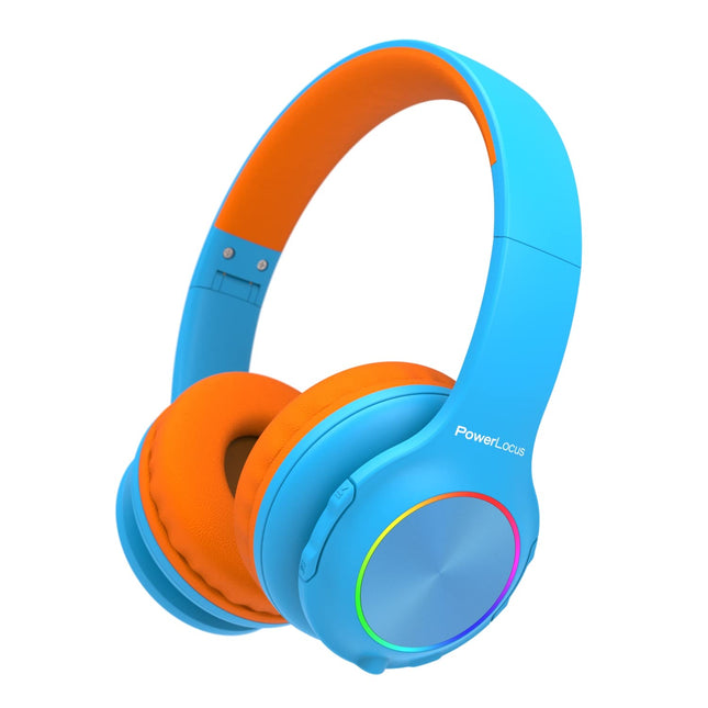PowerLocus laste Bluetooth-kõrvaklapid, laste juhtmevabad kõrvaklapid LED-tulede ja 94 dB helitugevuse piiranguga, kokkupandavad kõrvaklapid, HD-stereo, Micro SD, sisseehitatud mikrofon kooli/sülearvuti/mobiiltelefoni/teleri jaoks
