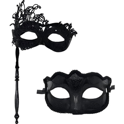 2 tükki maskeraadimaske paaridele, mustad Veneetsia people pitsmaskid, silmamaskid, naiste Veneetsia pitsmask karnevalimask meestele, naiste maskeraadi kostüümipidu (must b)