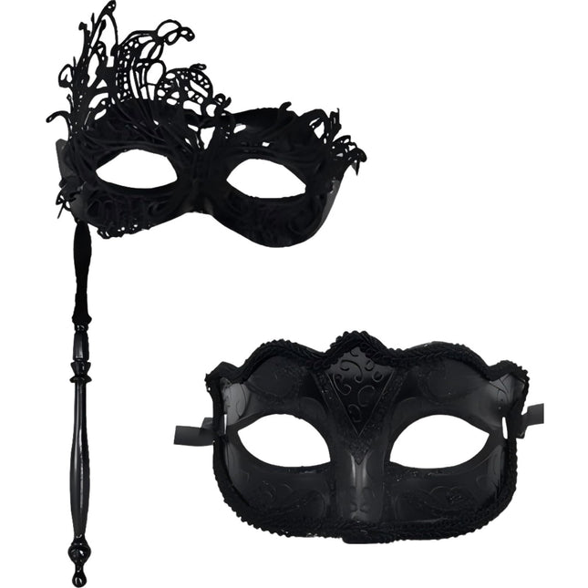 2 tükki maskeraadimaske paaridele, mustad Veneetsia people pitsmaskid, silmamaskid, naiste Veneetsia pitsmask karnevalimask meestele, naiste maskeraadi kostüümipidu (must b)
