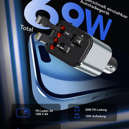 Aimteli sissetõmmatav autolaadija sigaretisüütaja USB-adapter autolaadija USB-C sigaretisüütajaga, ühildub iPhone 16/16 Pro Max/15/15Pro/AirPods/Galaxy S25/S25 Ultra/S24/S23/Google Pixel 9-ga