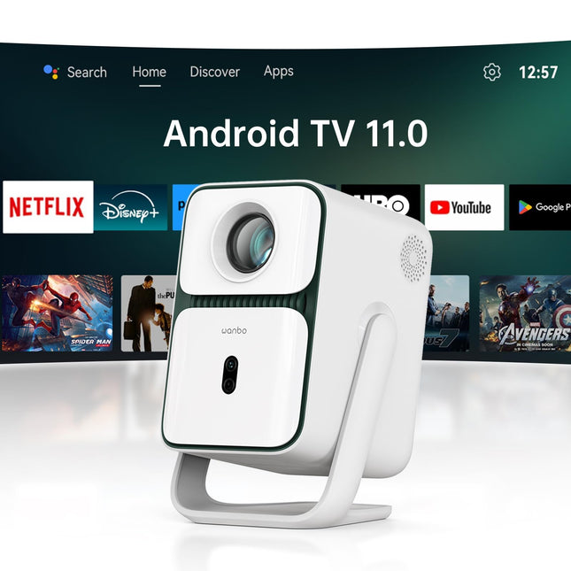 Nutikas projektor kodukino mobiilne projektor, Android TV 11/500ANSI/Netflix ametlik, autofookus, trapetsikorrektsioon, 120° pööratav, WANBO T2 Ultra 1080P Full HD miniprojektor Wifi Bluetoothiga õue/mobiiltelefoni jaoks