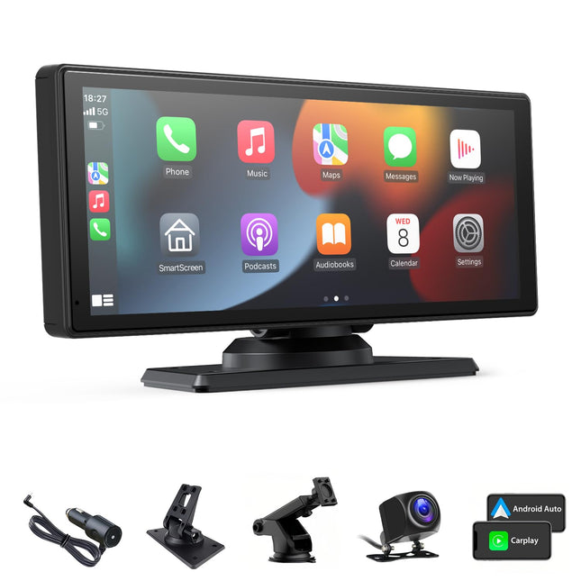 Kaasaskantav 8,88-tolline autostereo Carplay ja Android Auto funktsiooniga, HD Carplay ekraan autodele, tahavaatekaamera, Bluetooth, GPS-navigatsioon, Mirror Link, hääljuhtimine, AUX, FM, muusika/video taasesitus