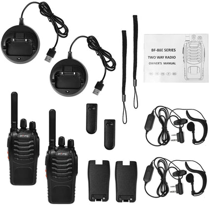 Pofung PT88E Walkie Talkie PMR446 litsentsivaba kahesuunaline raadiosaatja, 16-kanaliga pikamaa raadiosaatjad laadimisaluse ja kõrvaklappidega (must, 2 tk pakis)