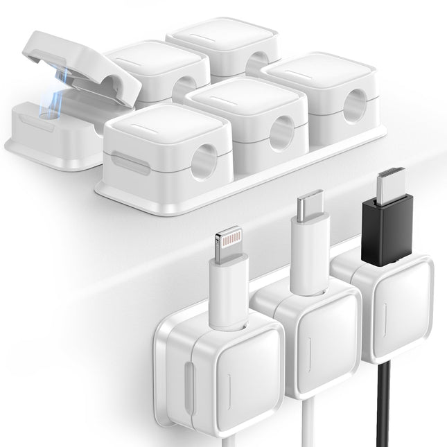 Smofish Cable Holder, 3 Pack 3 Slot Cable Clips, Adjustable Cable Organizer, Magnetic Cable Management, Self-Adhesive Cable Holder for Desk, Nightstand, USB, Charging Cables (White)