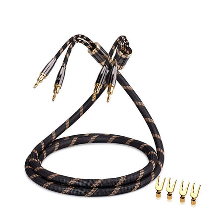 SKW Single Audiophile Speaker Cable, Interchangeable Banana Plug Cable, Gold-Plated Connector, Nylon Braid, HiFi Quality Cable (1 Cable for 1 Speaker, 1.5M)