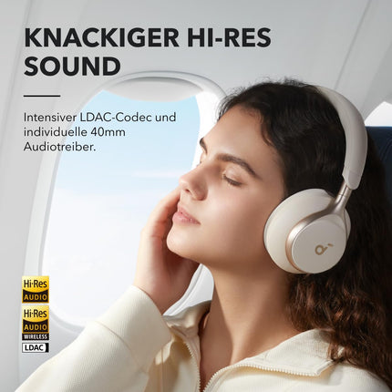 Soundcore by Anker, Space One juhtmevabad kõrvapealsed Bluetooth-kõrvaklapid, aktiivne mürasummutus, 2X tugevam häälesummutus, 40 tundi taasesitust, rakendus, kõrglahutusega heli, Bluetooth 5.3 (kohvik latte)