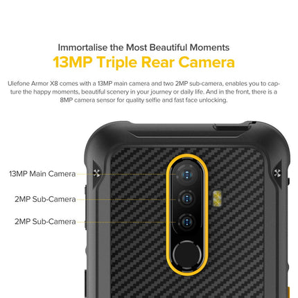 Ulefone Armor X8 Outdoor Smartphone without Contract, 4GB+64GB, 256GB External SD, Android 10 Mobile Phone IP68 Waterproof, 13MP Triple Camera Underwater, 5080mAh Battery, NFC Fingerprint, 5.7'' HD+ Black