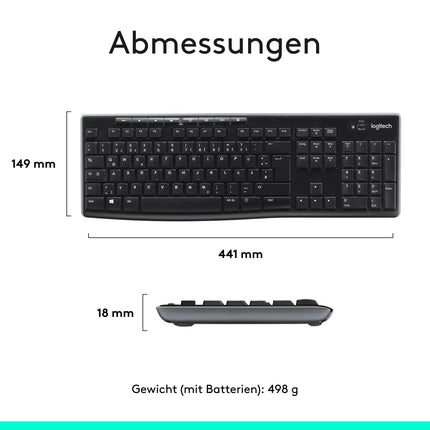 Logitech MK270 Combo Keyboard and Wireless Mouse with Wireless Nano Receiver (QWERTZ- German Keyboard Layout) Black